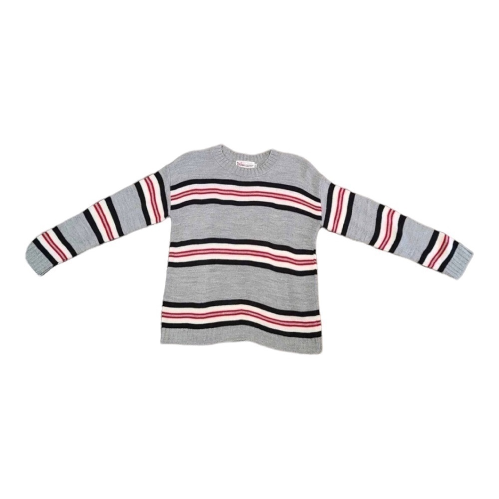 COTTON Emporium Blue and Grey Knit Striped Sweater Size M